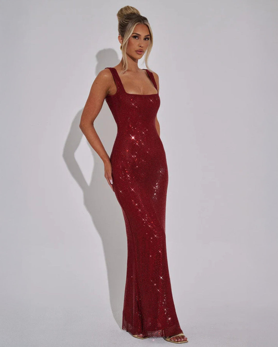 Lumirelle | Women's Embellished Evening Gown – Elegant Square-Neck Floor-Length Maxi Dress 3