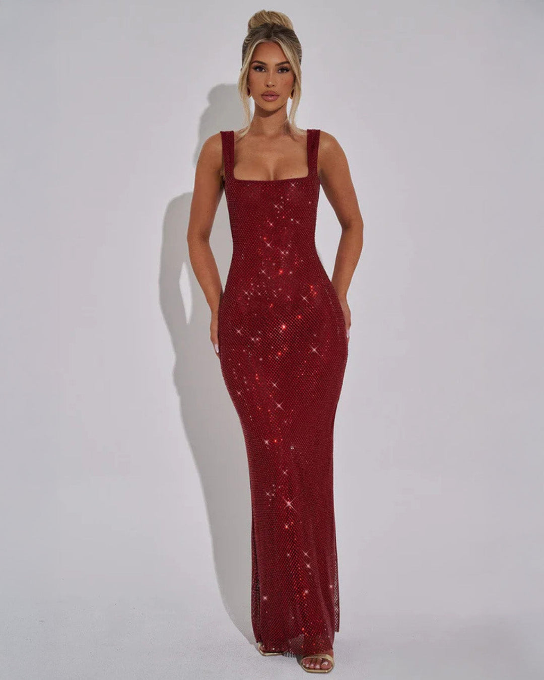 Lumirelle | Women's Embellished Evening Gown – Elegant Square-Neck Floor-Length Maxi Dress 4