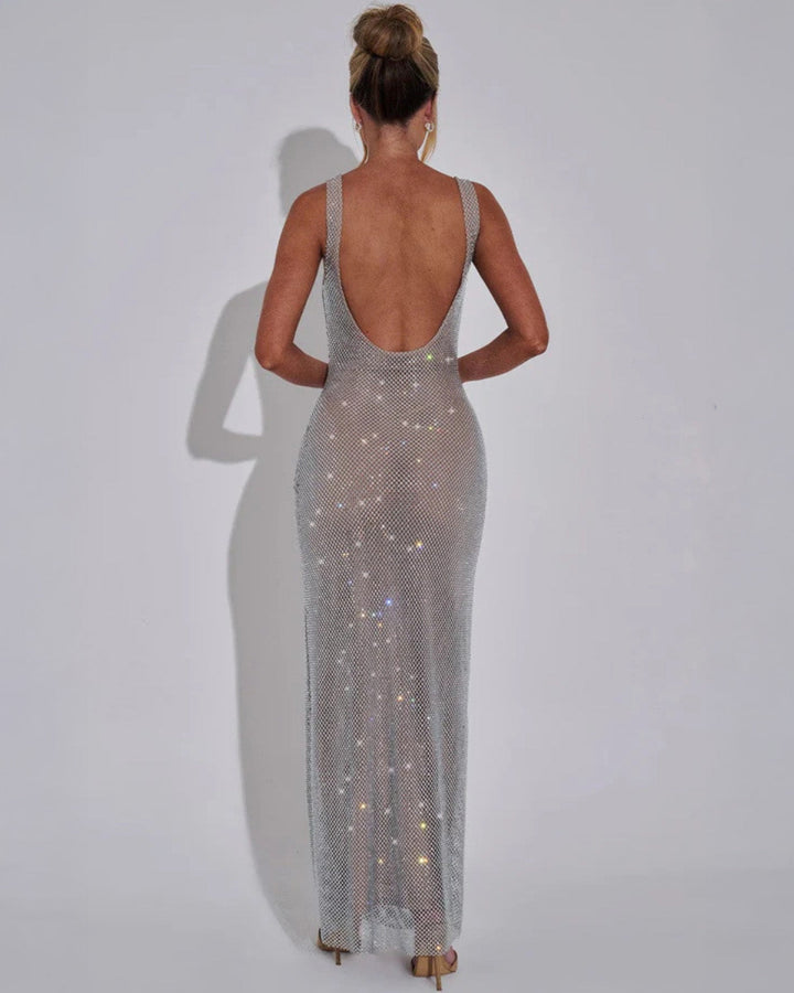 Lumirelle | Women's Embellished Evening Gown – Elegant Square-Neck Floor-Length Maxi Dress 7