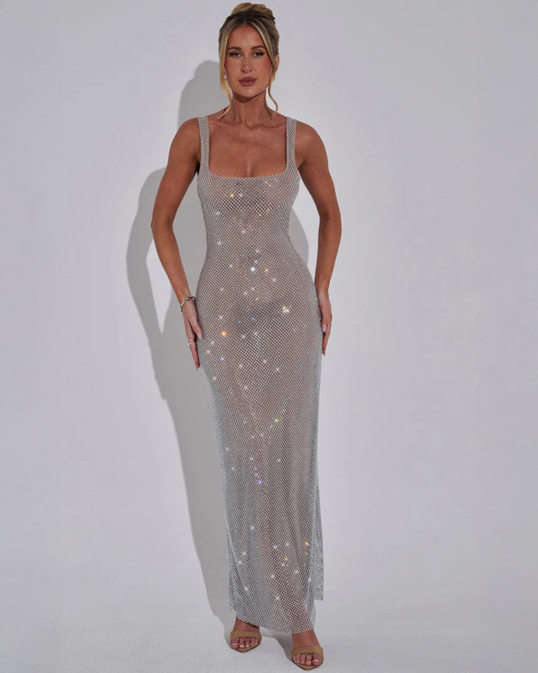 Lumirelle | Women's Embellished Evening Gown – Elegant Square-Neck Floor-Length Maxi Dress 6