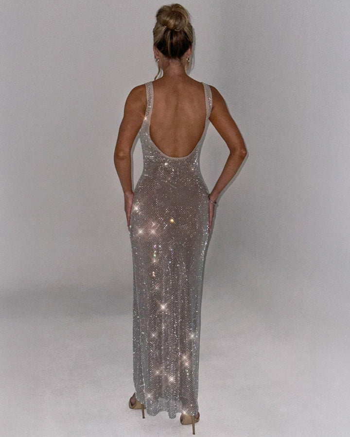 Lumirelle | Women's Embellished Evening Gown – Elegant Square-Neck Floor-Length Maxi Dress 10
