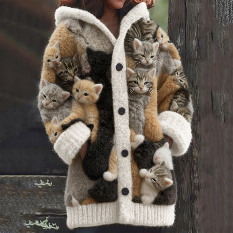 Felinora | Women's Oversized Cat-Detail Hooded Cardigan
