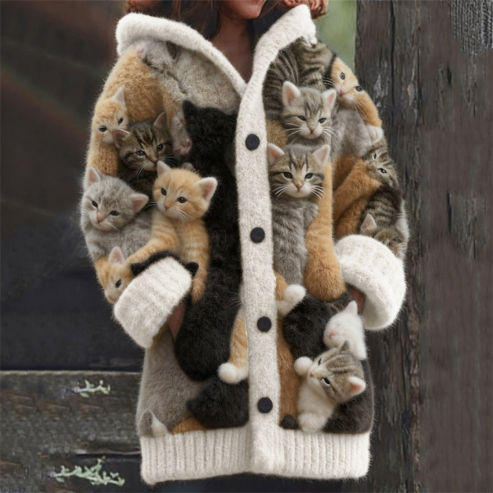 Felinora | Women's Oversized Cat-Detail Hooded Cardigan