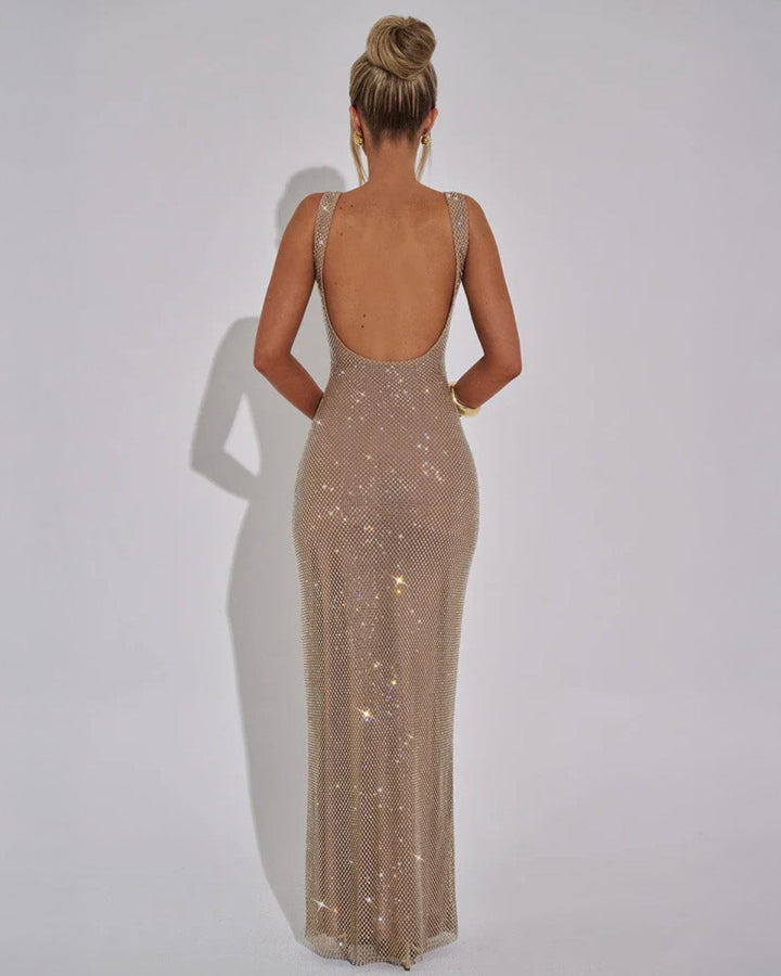 Lumirelle | Women's Embellished Evening Gown – Elegant Square-Neck Floor-Length Maxi Dress 15