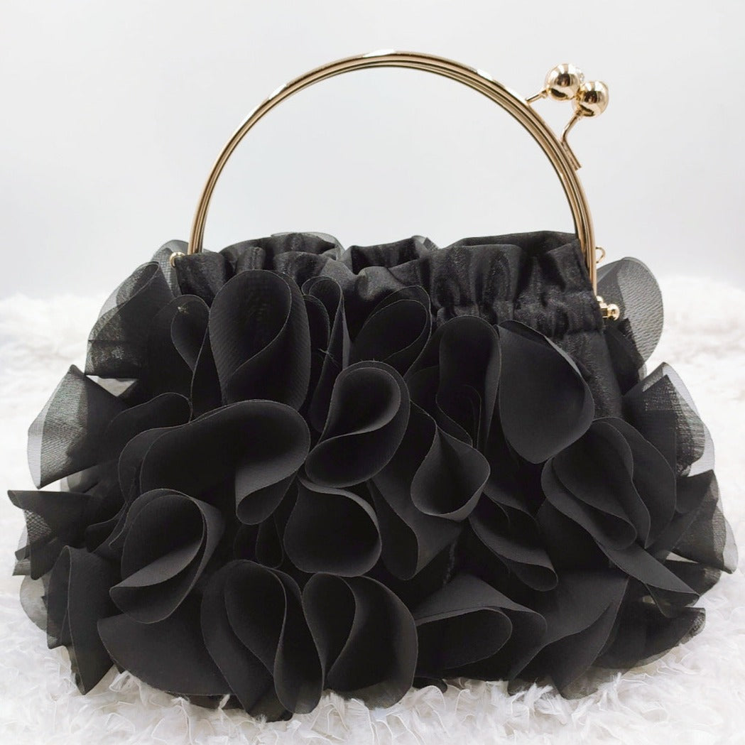 Rouselle | Women's Ruffle Evening Clutch Bag – Gold Kiss-Lock Frame & Detachable Chain 6