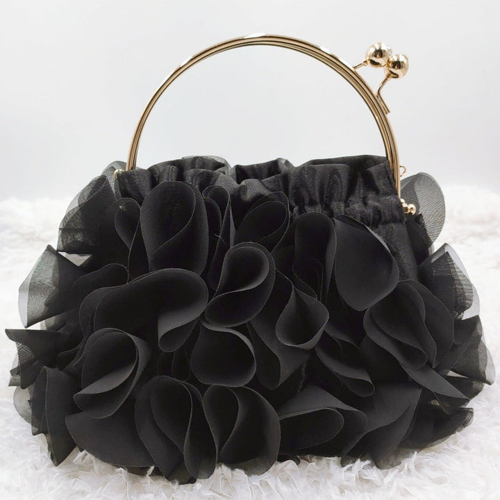 Rouselle | Women's Ruffle Evening Clutch Bag – Gold Kiss-Lock Frame & Detachable Chain 6