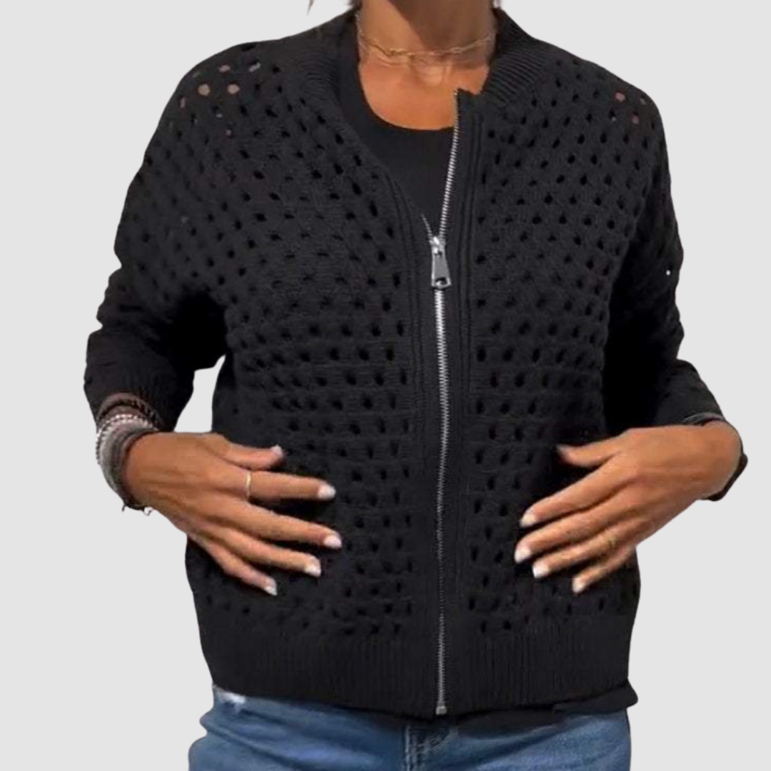 Elvessaine | Women's Elegant Lightweight Zip-Up Knitted Cardigan 2