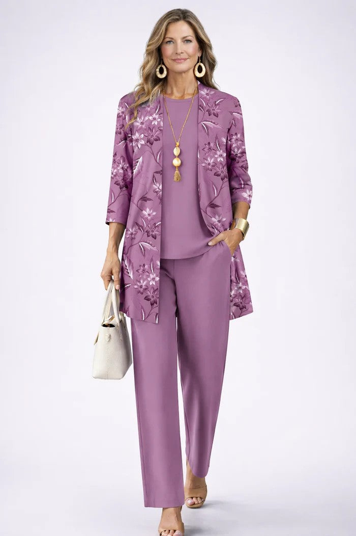 Marovella | Women's Elegant 3-Piece Cardigan, Top & Wide-Leg Trouser Set 4