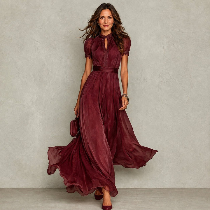Rovelisse | Women's Elegant Ruffle Neck Pleated Dress