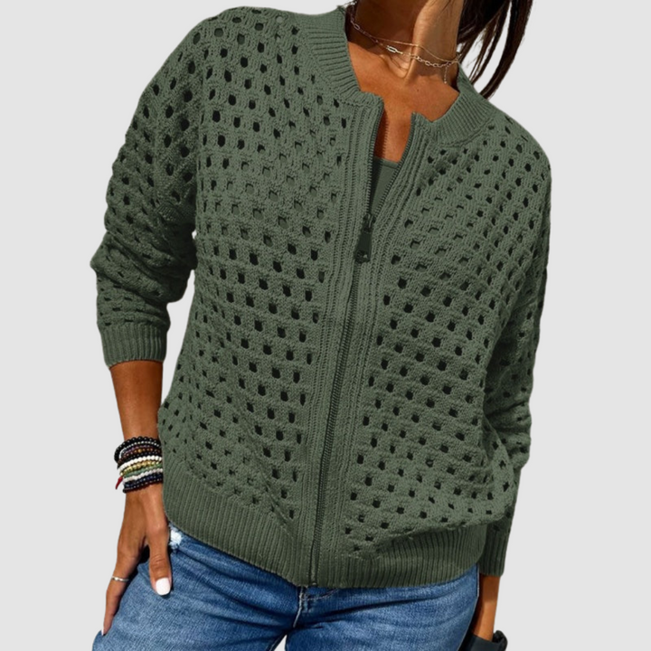 Elvessaine | Women's Elegant Lightweight Zip-Up Knitted Cardigan 3