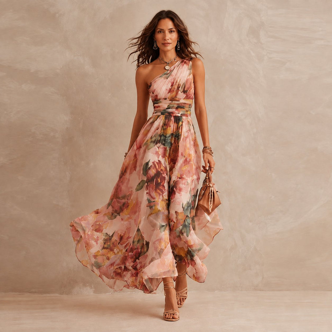 Floravina | Women's Elegant One-Shoulder Floral Maxi Dress