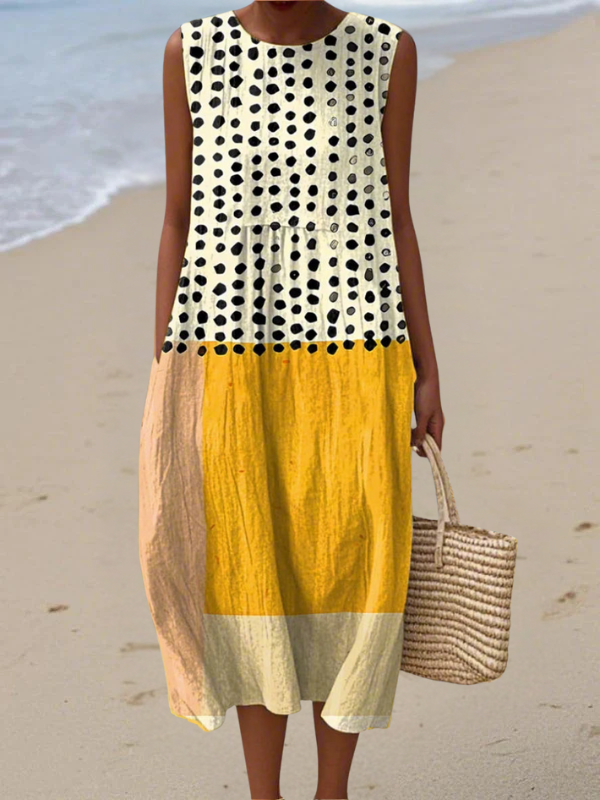 Soladelle | Women's Colourblock Polka Dot Sleeveless Midi Dress – Relaxed Fit 1