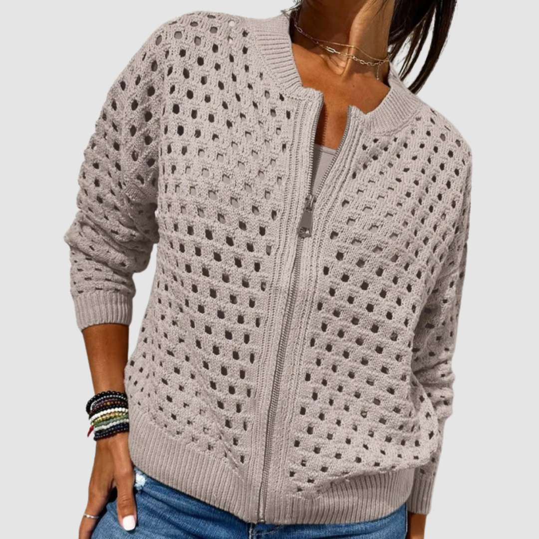 Elvessaine | Women's Elegant Lightweight Zip-Up Knitted Cardigan 4