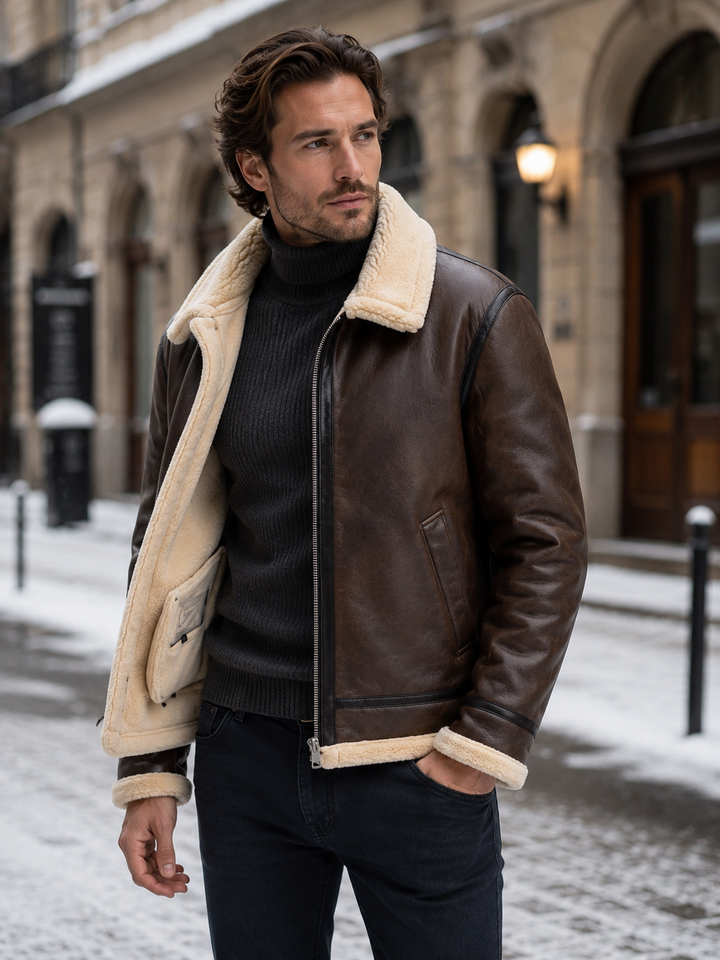 Avenrick | Men’s Faux Shearling-Lined Aviator Jacket