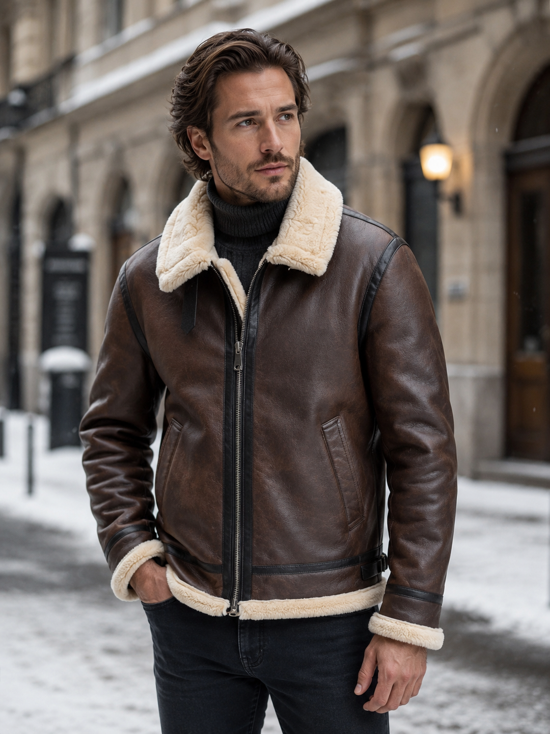 Avenrick | Men’s Faux Shearling-Lined Aviator Jacket