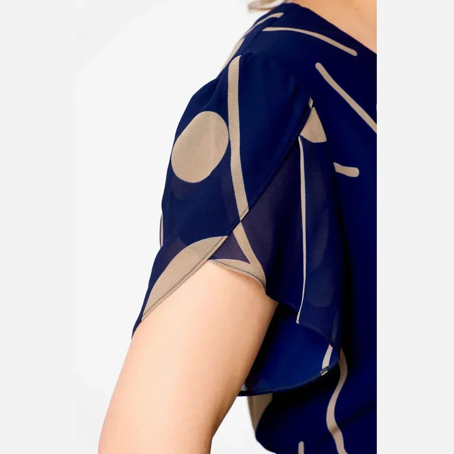 Vionelle | Women's Elegant Navy Polka Dot Midi Dress – Flowy Relaxed Fit 3
