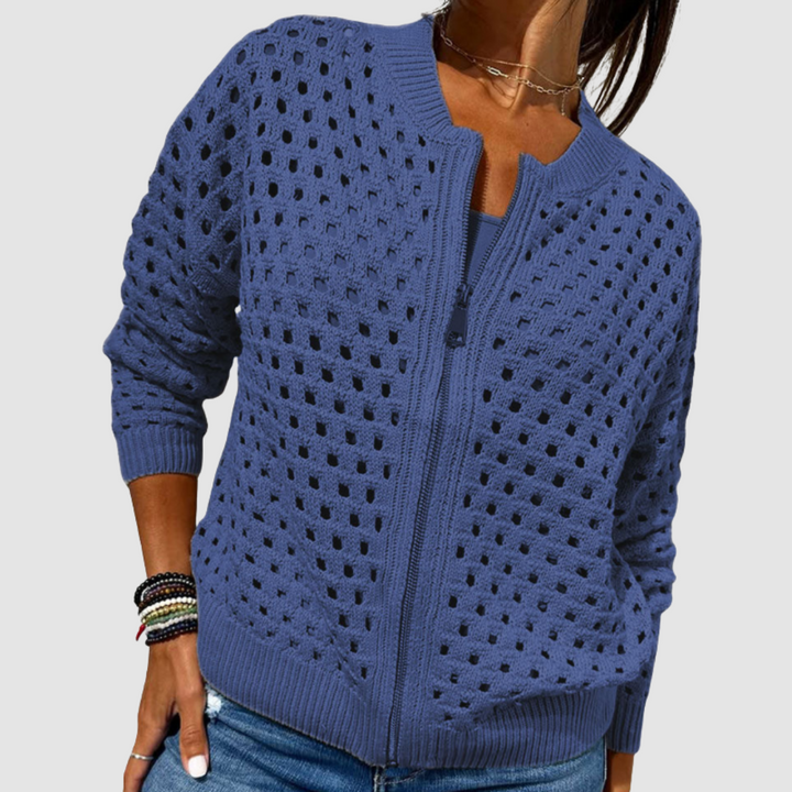 Elvessaine | Women's Elegant Lightweight Zip-Up Knitted Cardigan 5