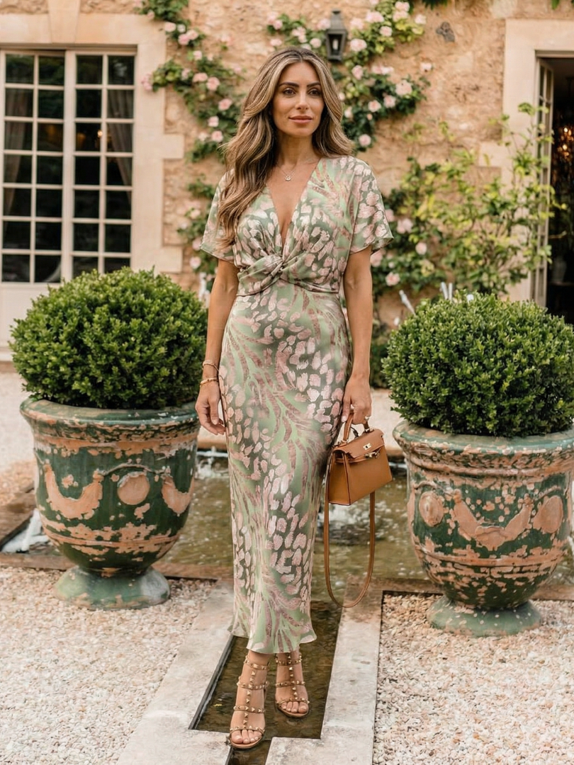 Avelmira | Women's Elegant Abstract Print Twist Waist Midi Dress 7