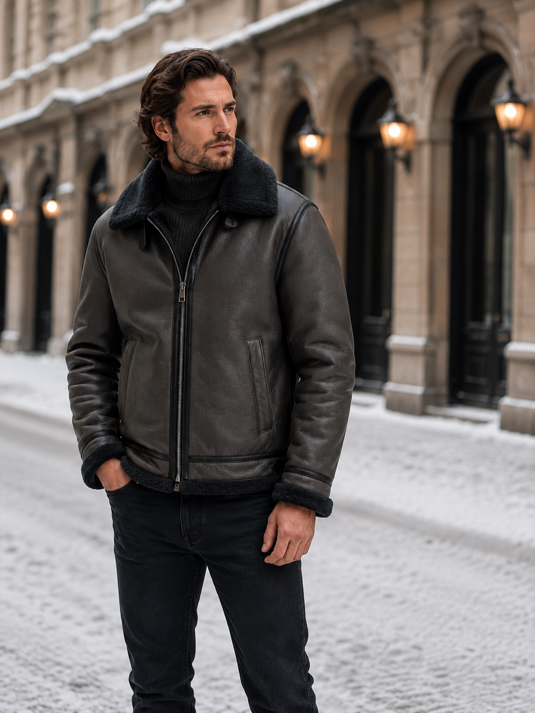 Avenrick | Men’s Faux Shearling-Lined Aviator Jacket