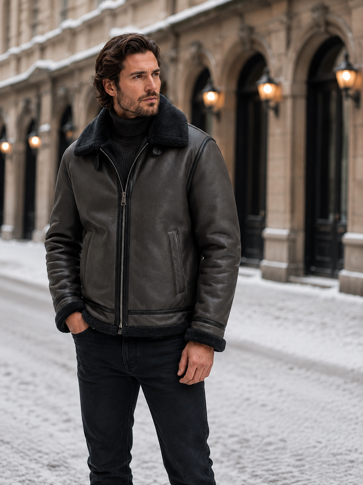 Avenrick | Men’s Faux Shearling-Lined Aviator Jacket