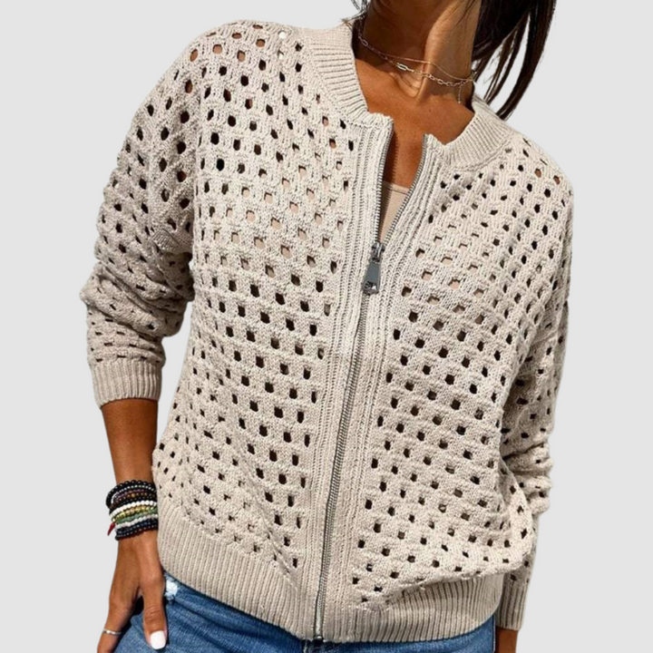 Elvessaine | Women's Elegant Lightweight Zip-Up Knitted Cardigan 1