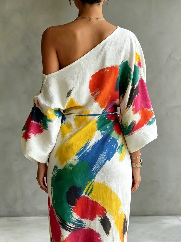 Artelisse | Women's Abstract Print One-Shoulder Maxi Dress – Elegant Flowing Occasion Dress 4