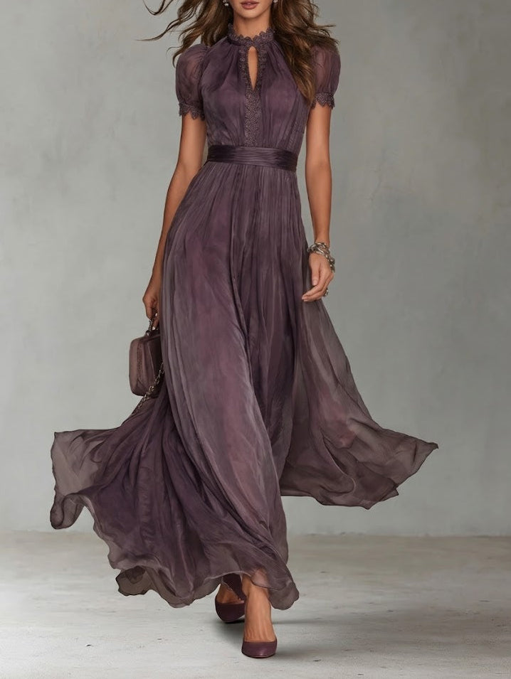 Ameloria | Women's Elegant Purple Maxi Dress with Drop Neckline & Delicate Trim 1