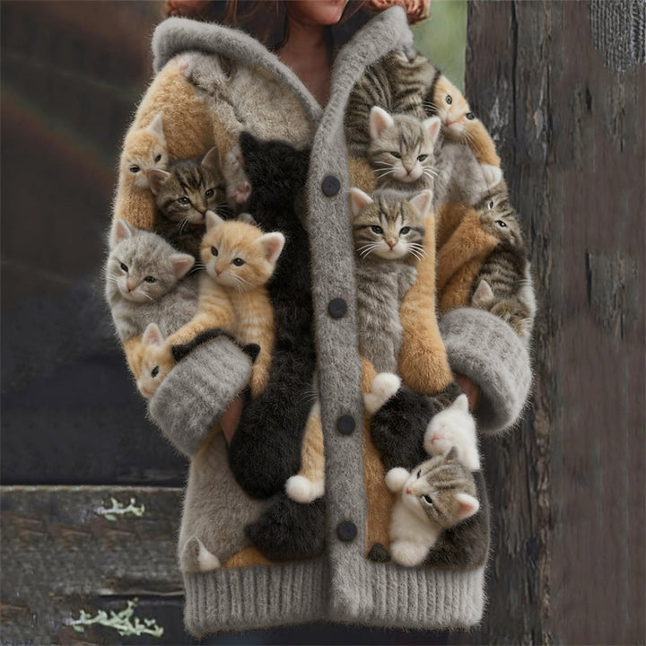Felinora | Women's Oversized Cat-Detail Hooded Cardigan