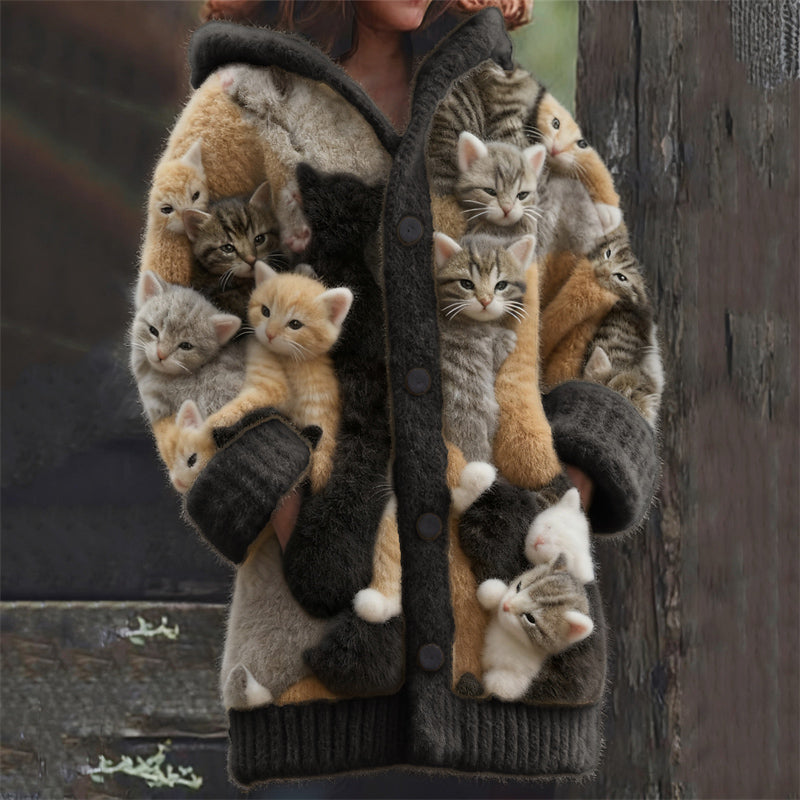 Felinora | Women's Oversized Cat-Detail Hooded Cardigan