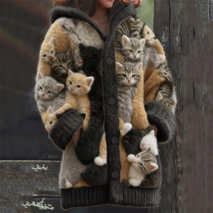 Felinora | Women's Oversized Cat-Detail Hooded Cardigan
