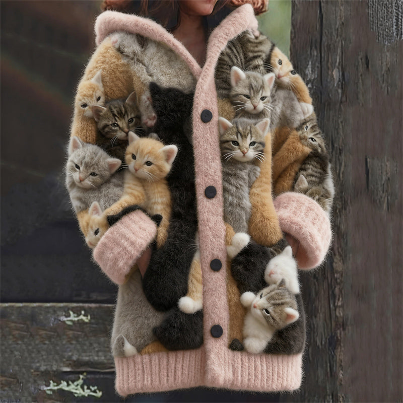Felinora | Women's Oversized Cat-Detail Hooded Cardigan