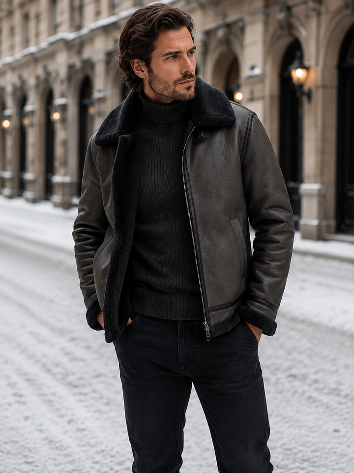 Avenrick | Men’s Faux Shearling-Lined Aviator Jacket