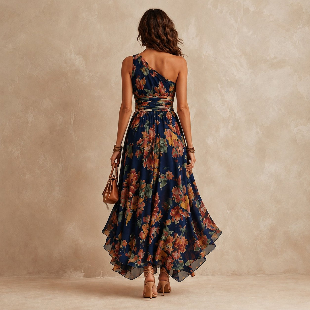 Floravina | Women's Elegant One-Shoulder Floral Maxi Dress