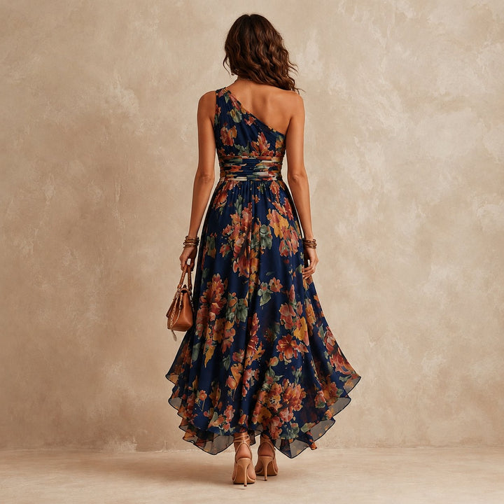 Floravina | Women's Elegant One-Shoulder Floral Maxi Dress