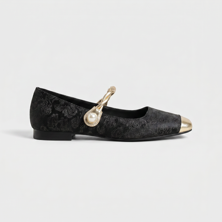 Pearlisette | Women's Elegant Pearl-Detail Mary Jane Shoes – Low Heel Adjustable Strap Flats 3