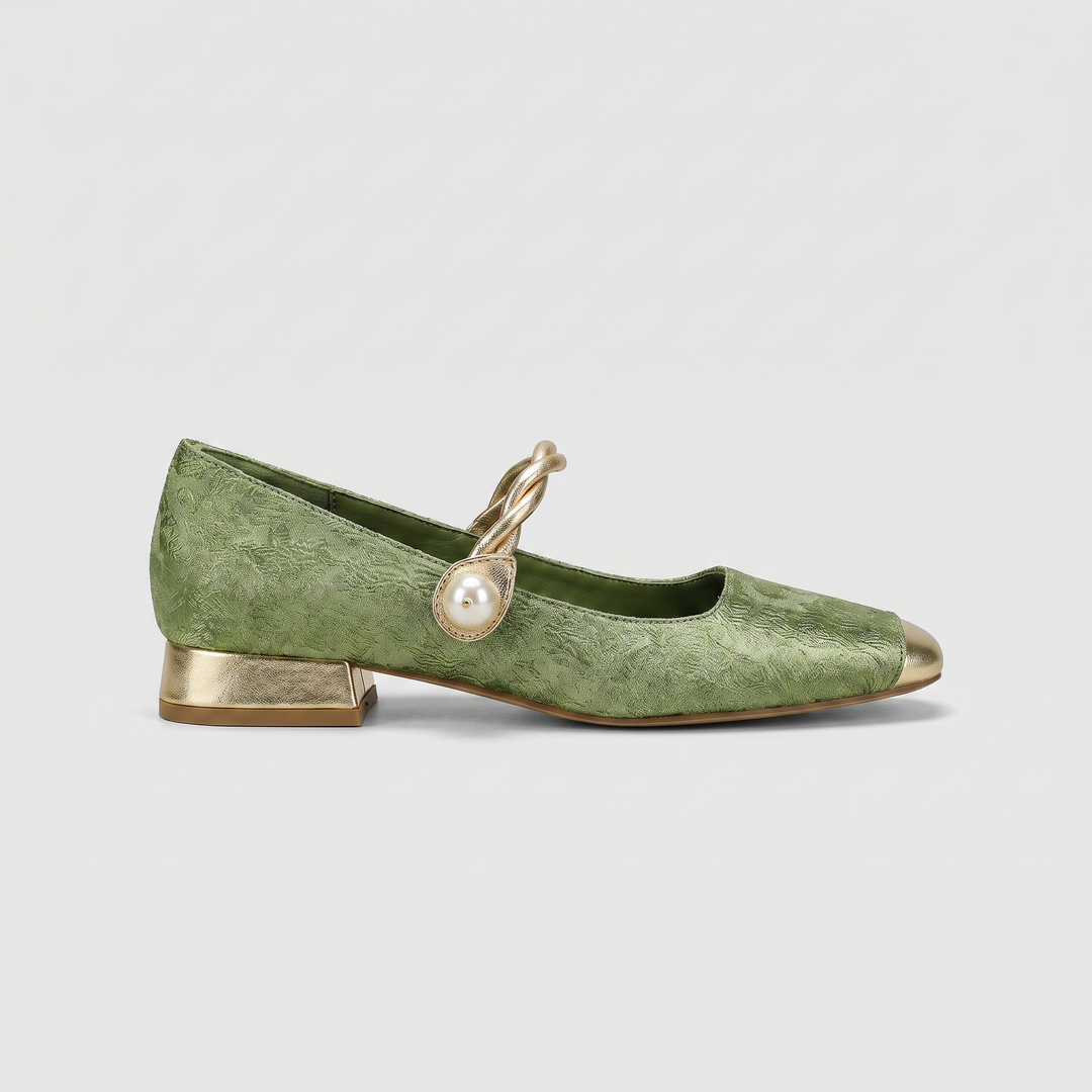 Pearlisette | Women's Elegant Pearl-Detail Mary Jane Shoes – Low Heel Adjustable Strap Flats 2