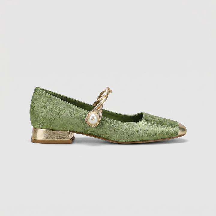 Pearlisette | Women's Elegant Pearl-Detail Mary Jane Shoes – Low Heel Adjustable Strap Flats 2