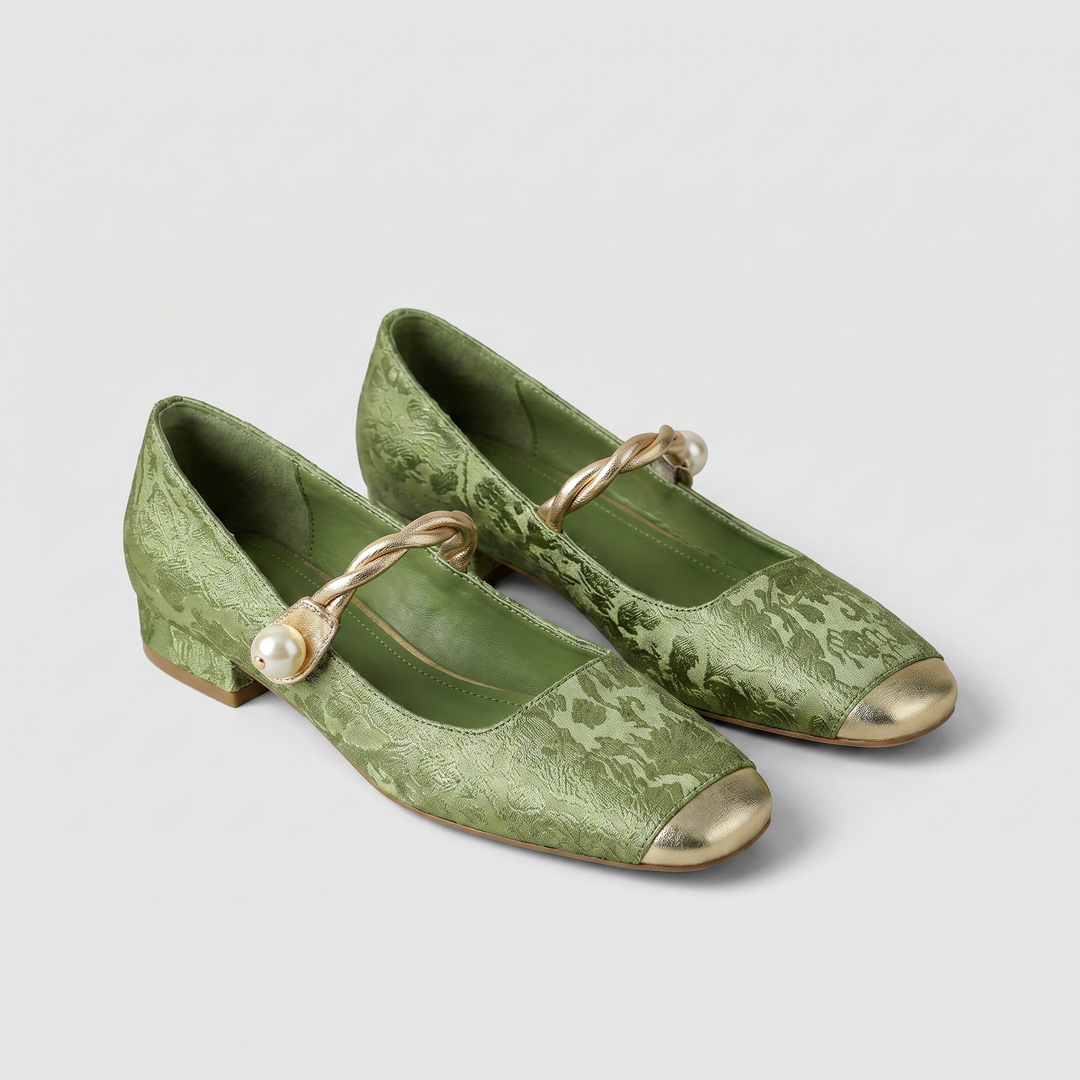 Pearlisette | Women's Elegant Pearl-Detail Mary Jane Shoes – Low Heel Adjustable Strap Flats 1