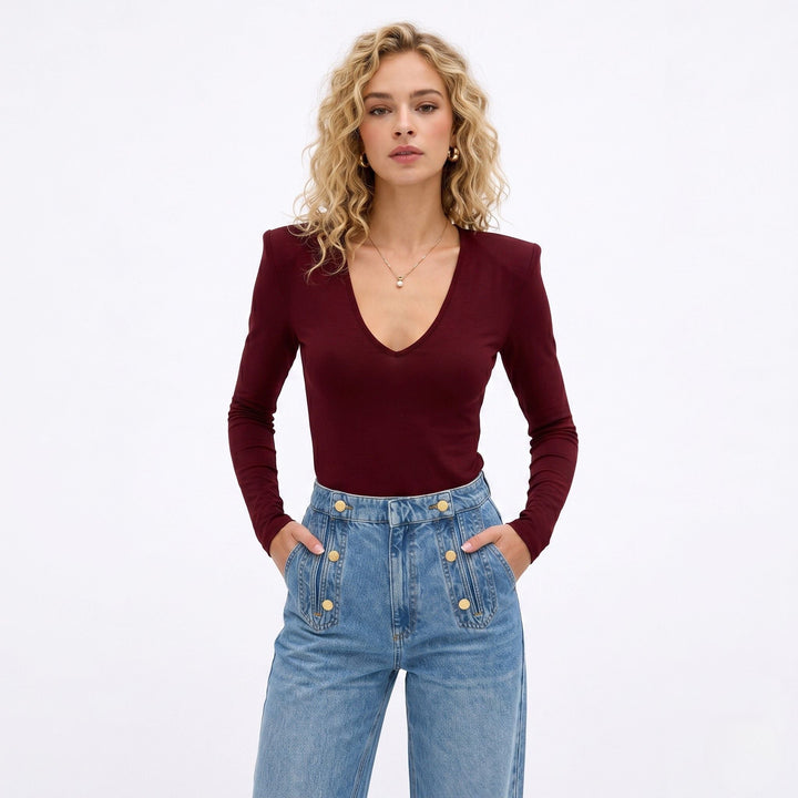 Arielle | Women’s Structured Shoulder V-Neck Top