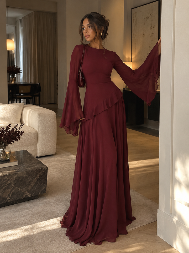 Aurelorae | Women's Elegant Tiered Bell Sleeve Maxi Dress 1