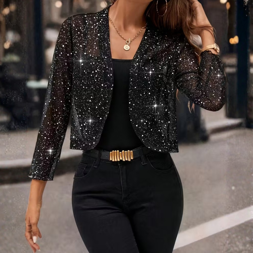 Celavisse | Women’s Sparkling Sequin Open-Front Cardigan Jacket