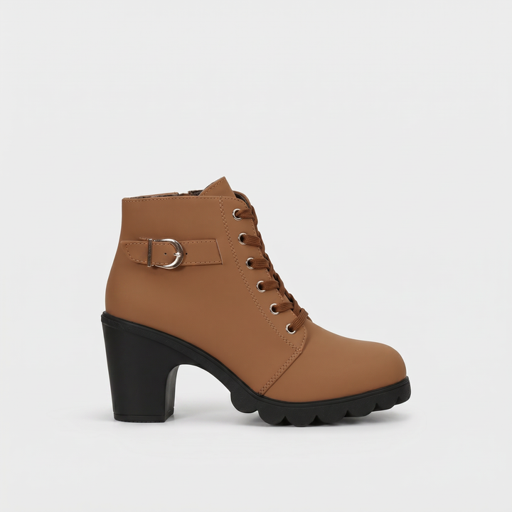 Buckloria | Women's Lace-Up Ankle Boots with Buckle Detail – Elegant Block Heel Boots 2