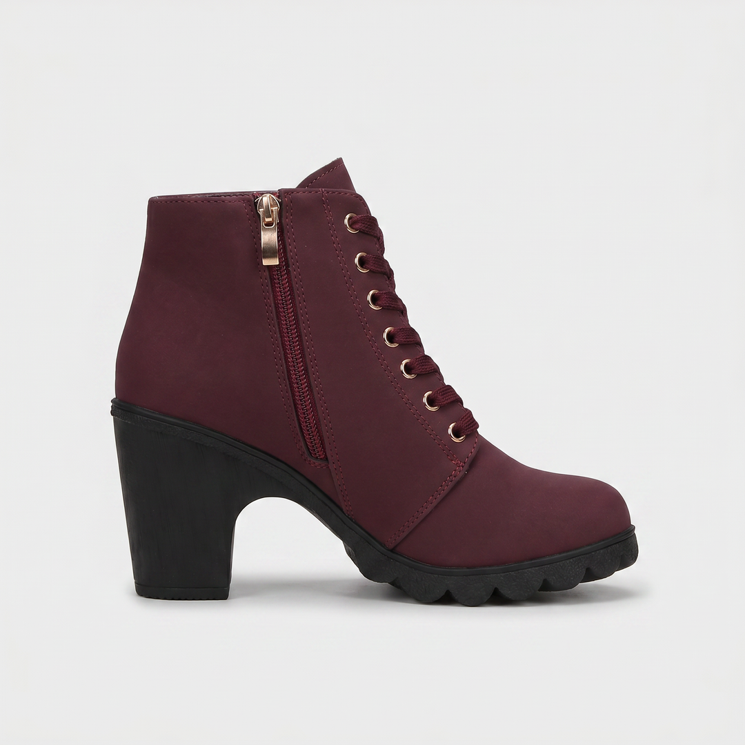 Buckloria | Women's Lace-Up Ankle Boots with Buckle Detail – Elegant Block Heel Boots 7