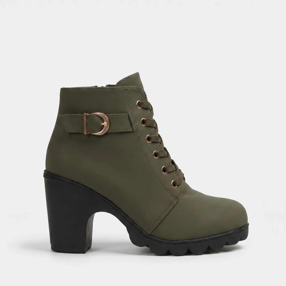 Buckloria | Women's Lace-Up Ankle Boots with Buckle Detail – Elegant Block Heel Boots 6