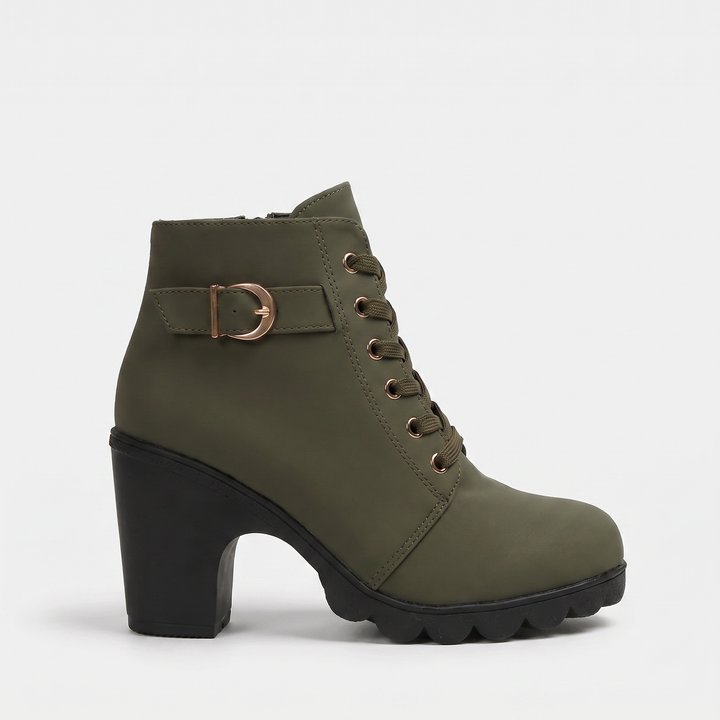 Buckloria | Women's Lace-Up Ankle Boots with Buckle Detail – Elegant Block Heel Boots 6