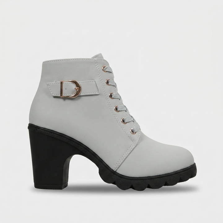Buckloria | Women's Lace-Up Ankle Boots with Buckle Detail – Elegant Block Heel Boots 5