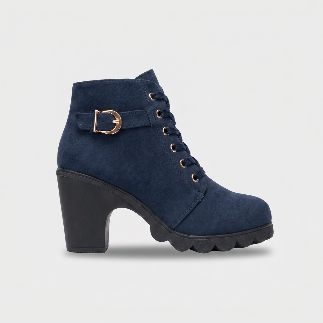 Buckloria | Women's Lace-Up Ankle Boots with Buckle Detail – Elegant Block Heel Boots 3
