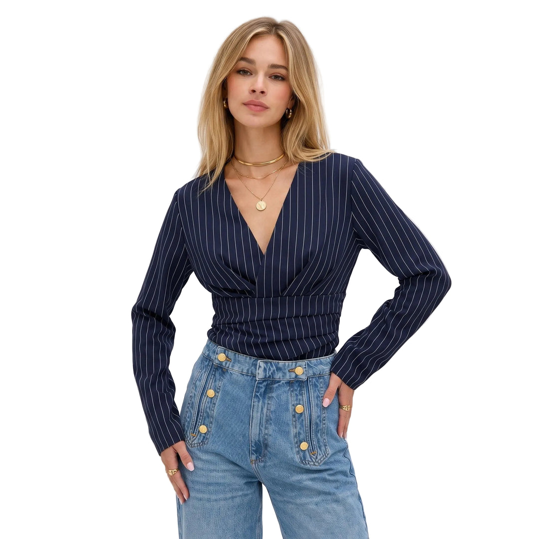 Celine | Women’s Pinstripe Wrap Blouse