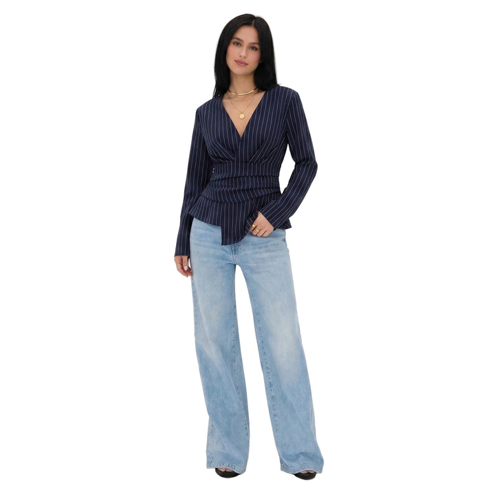 Celine | Women’s Pinstripe Wrap Blouse