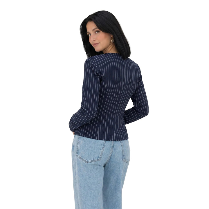 Celine | Women’s Pinstripe Wrap Blouse